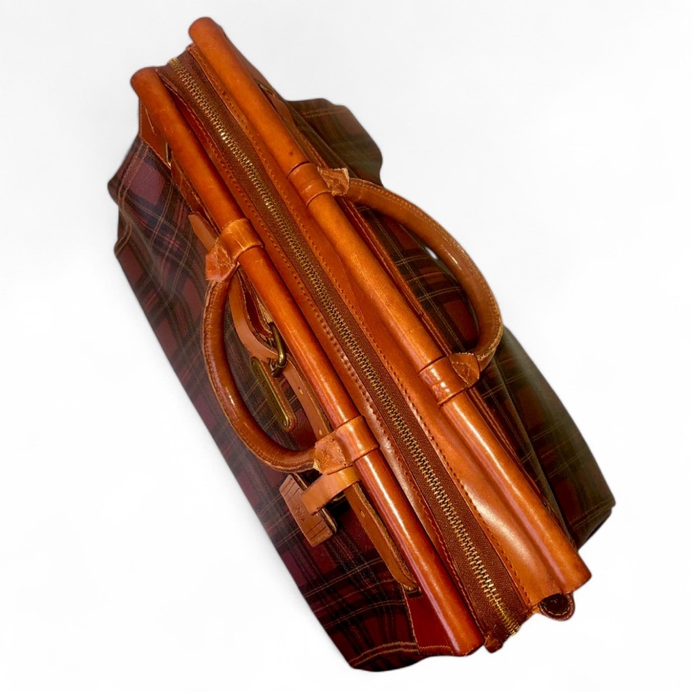 RALPH LAUREN Tartan Plaid Brown Green Doctor Boston Weekend Travel Suitcase - Picture 4 of 17